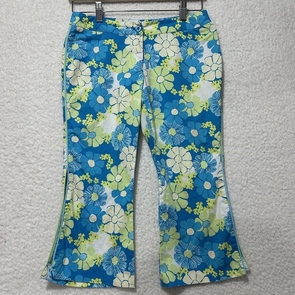 LILLY‎ PULITZER VTG Multicolor Daisy Print Low Rider Flare Leg Capris Size 0